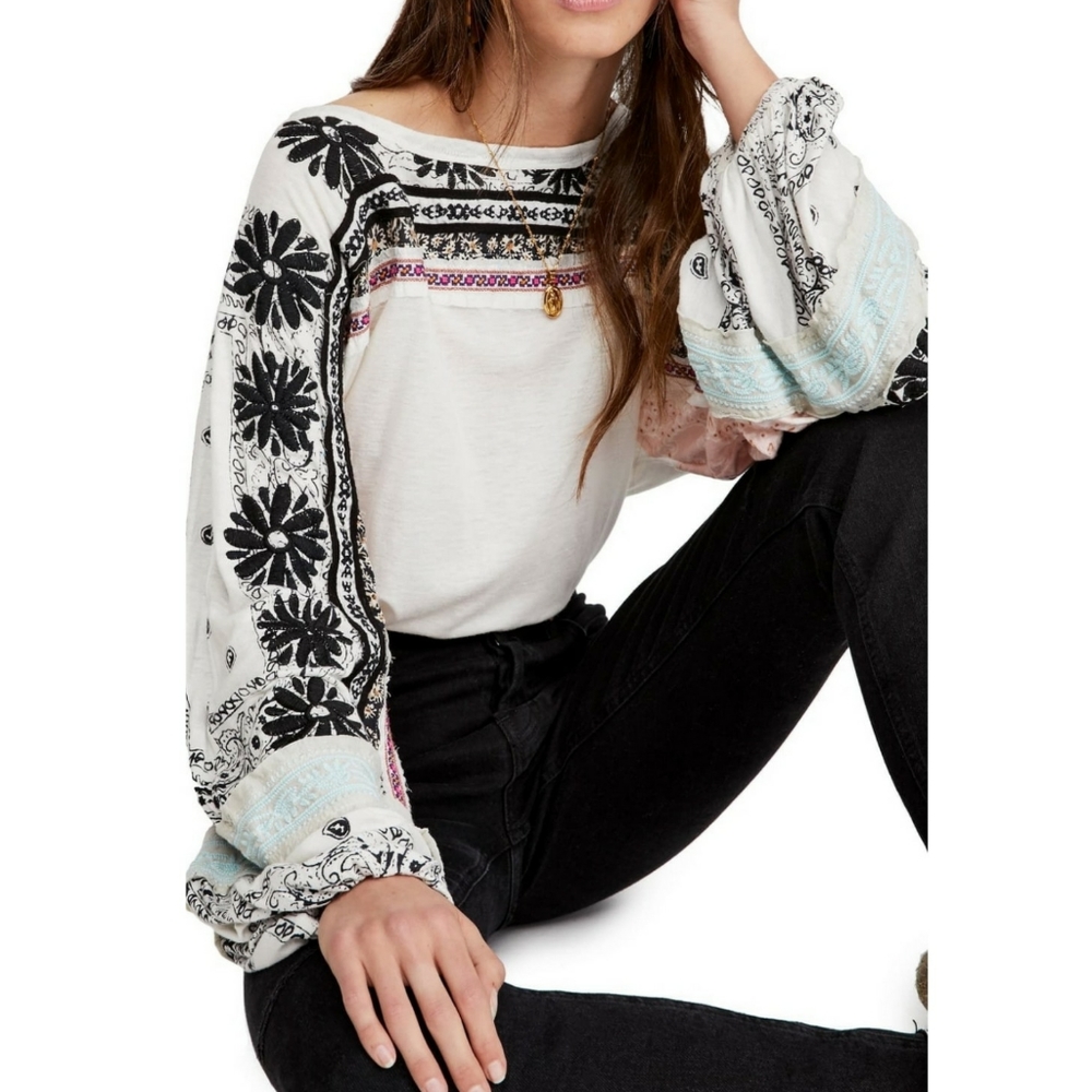 FREE PEOPLE Tripoli High/Low Boho Top Womens Small - Picture 1 of 8